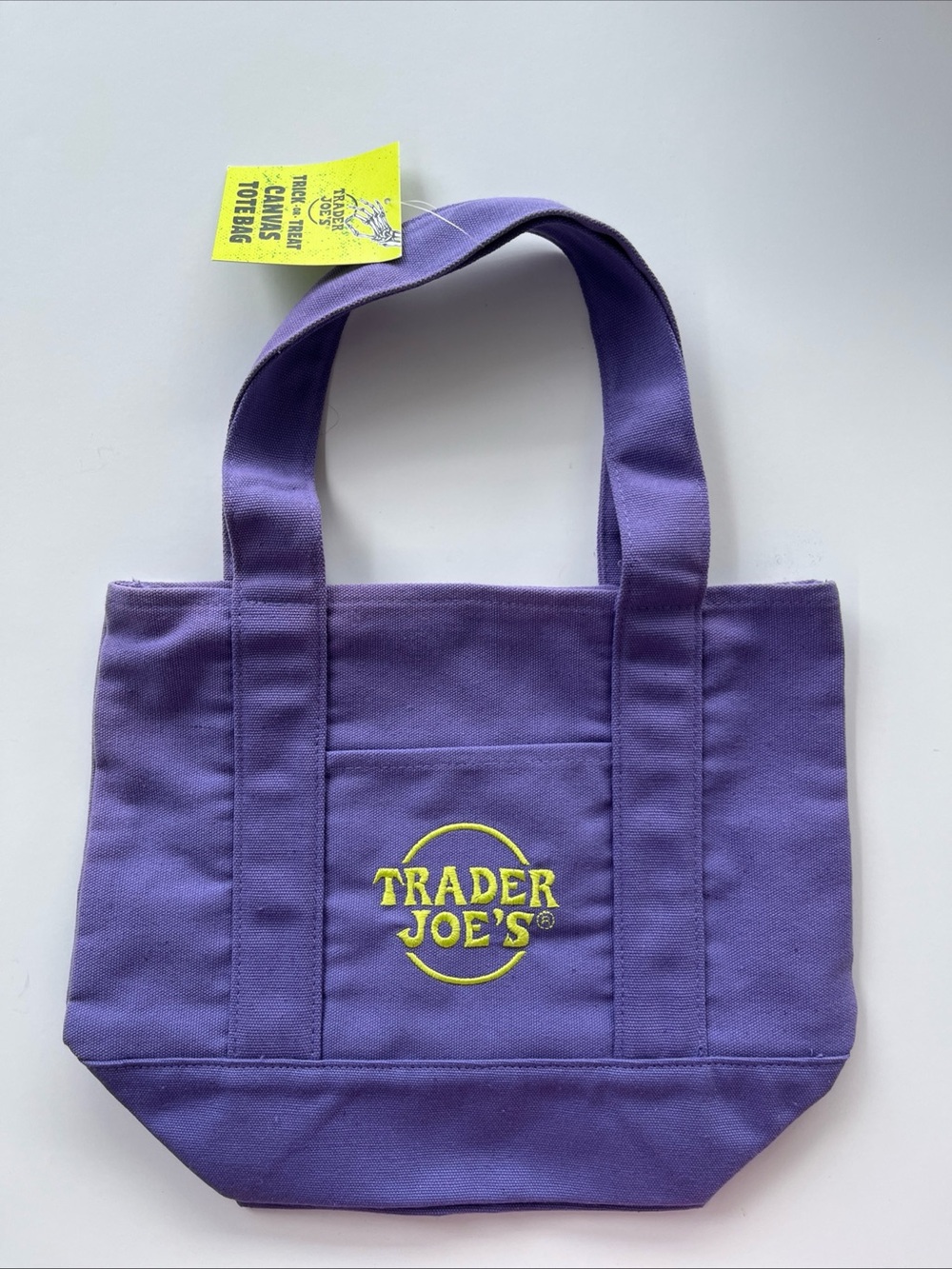 Trader Joe’s Mini Canvas Tote Bag Halloween Trick or Treat NWT Purple Green